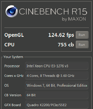 CINEBENCH R15这款跑分软件测试。OpenGL高达124